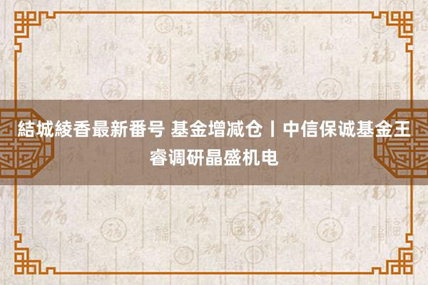 結城綾香最新番号 基金增减仓丨中信保诚基金王睿调研晶盛机电