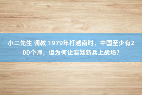 小二先生 调教 1979年打越南时，中国至少有200个师，但为何让浩繁新兵上战场？